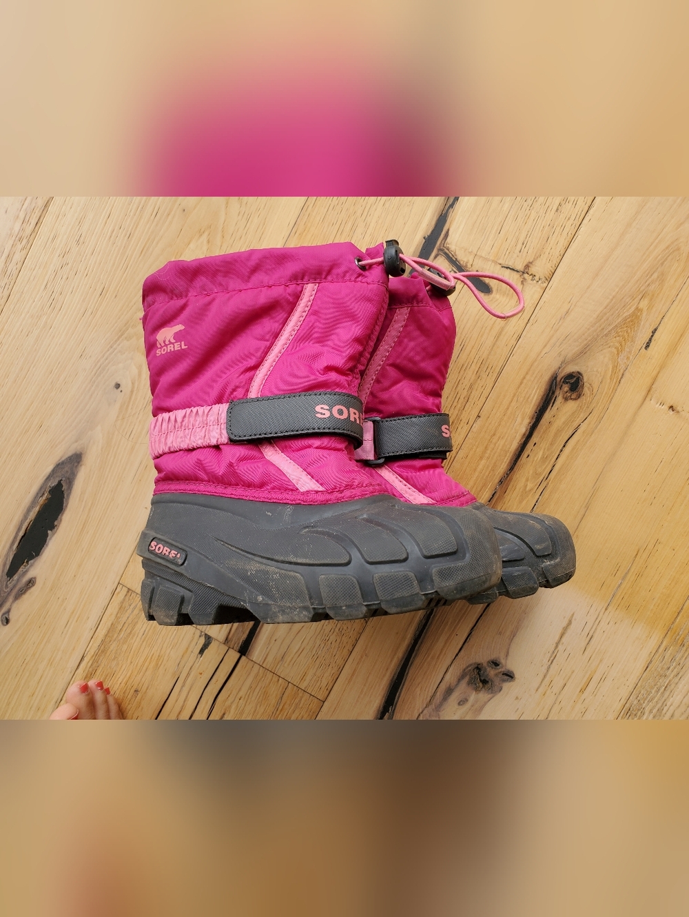 Sorel Bright Pink and Forest Green Kids' Snow Boot